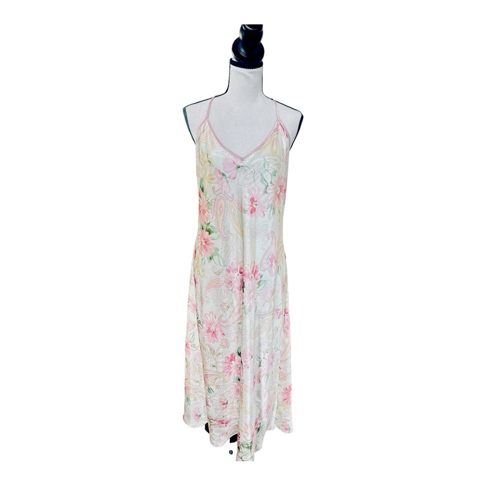 Vintage Jones NY XL Floral Satin Slip Midi Dress Y2K